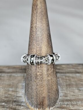 Judith Jack Vintage 1980s Art Deco Marcasite Eternity Ring Sz 7 EUC